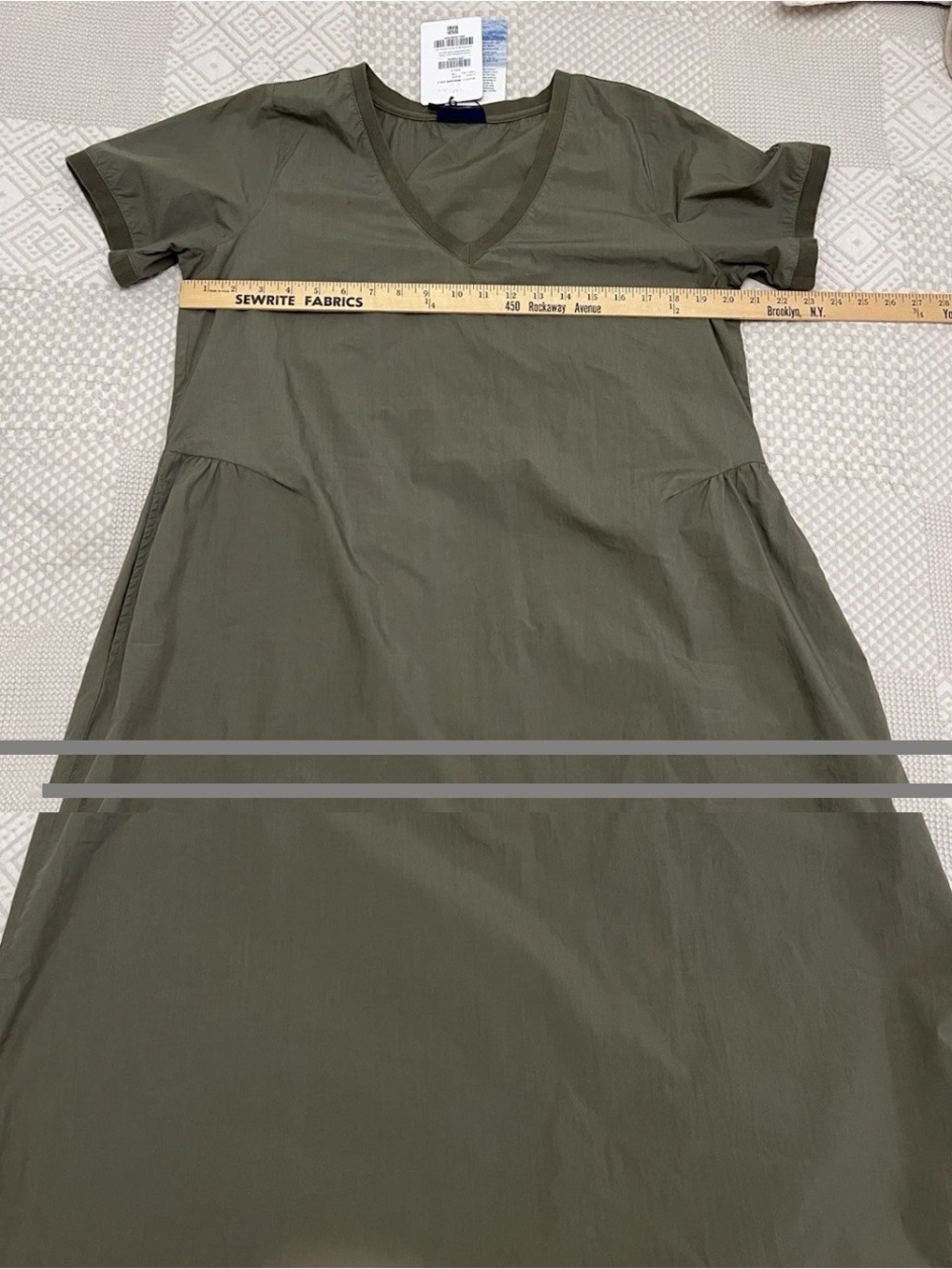 Saint James Olive Green V-Neck Midi Dress cotton size 40/US 10 - Picture 5 of 11